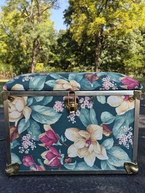 Floral Fabric Storage Trunk in Teal and Pink - Decorative Home Organizer By Deco